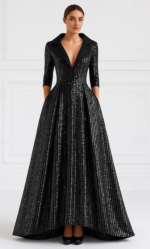 black sequin tuxedo dress Magician Tuxedo Style Dress Dance Sophisticates