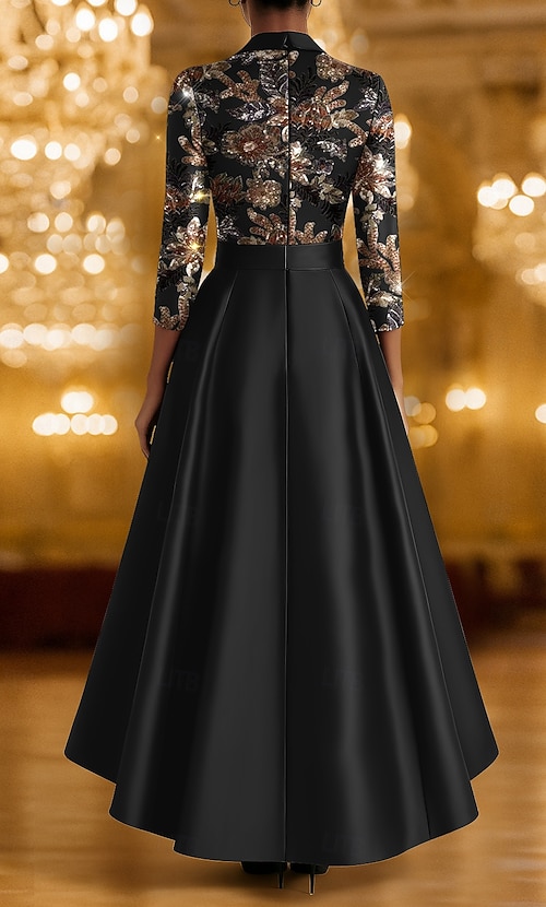 Tuxedo Dress A-Line High-low Dress Flroal Sequin Lace Applique Formal  Blazer Dress Wedding Wedding Guest Elegant 3/4 Sleeve Pleated Floor Length  Peak Lapels 2026 - $178.99