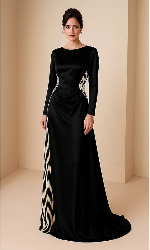 Robe de soirée fourreau/colonne à imprimé léopard noir, élégante