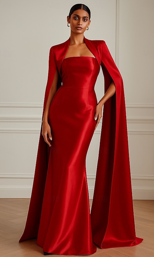 Sheath Column Floor Length Prom Dresses Evening Gown Ball Gown Formal Dress  Elegant Silky Long Sleeve Square Neck Wedding Formal Pocket Satin with  Bow(s) 2026 - $153.99