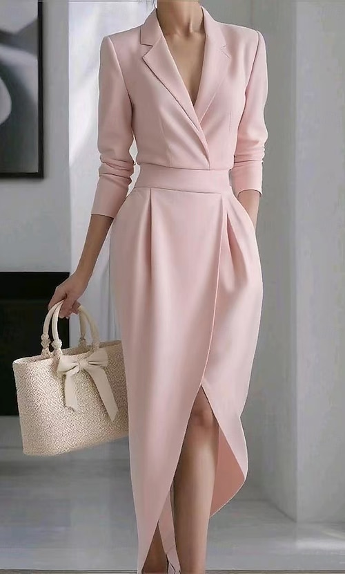 Halloween Women's Midi Dress Wrap Dress Bodycon Dress Work Dresses Elegant  Vacation Casual Slim Fit Plain Long Sleeve V Neck White Pink Blue Spring  Fall Winter 2026 - $38.99