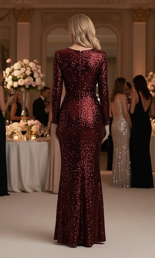 Mermaid Trumpet Sheath Column Floor Length Prom Dresses Evening Gown Ball  Gown Formal Dress Elegant Glittering Celebrity Style Long Sleeve V Neck  Garden Party Wedding Sequined with Glitter Sequin 2026