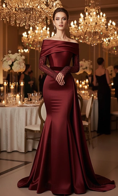 Mermaid Trumpet Sweep Brush Train Evening Gown Ball Gown with Overskirt Formal Dress Elegant Glittering Sparkle Sleeveless Off Shoulder Wedding Formal Mermaid Trumpet Sweep Brush Train Evening Gown Ball Gown with Overskirt Formal Dress Elegant Glittering Sparkle Sleeveless Off Shoulder Wedding Formal