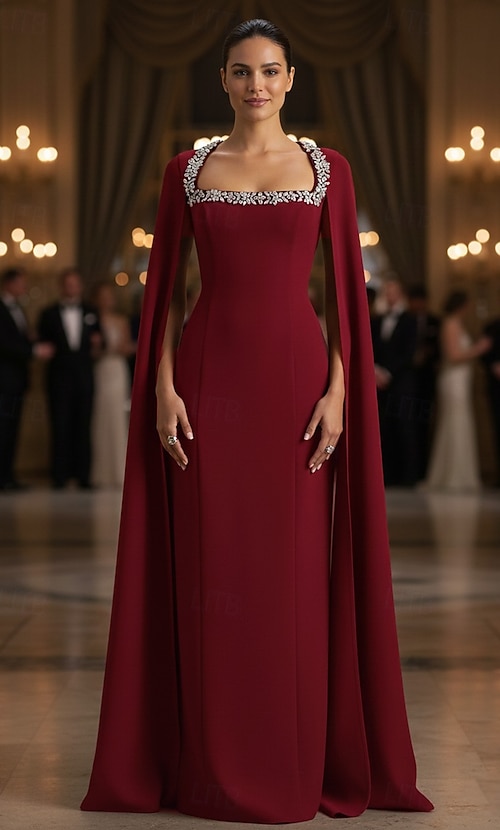 burgundi dress celebrity Sheath Column Sweep Brush Train Floor Length Prom Dresses Evening Gown Ball Gown Formal Elegant Glittering Style Long Sleeve Square Neck Garden Party Wedding Stretch Crepe with 2026 Bella and Bloom Boutique colorgrp-49745 Color:RED/RED Blake Lively in Gossip