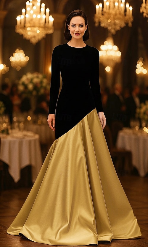 A-Line Floor Length Evening Gown Ball Gown Formal Dress Elegant Silky Sleeveless Off Shoulder Wedding Formal Pocket Satin Stretch Crepe with Feather