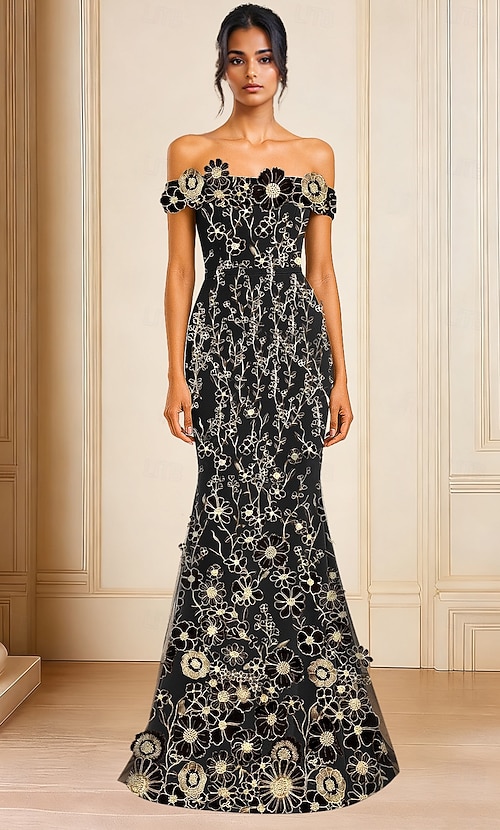 slim fit dress slacks Mermaid One Shoulder Black Gold Long Prom Dress Evening Dress 241163 –  SELINADRESS main image 1