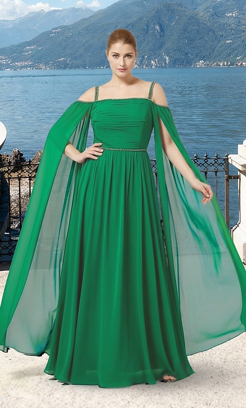 green emerald velvet dress Off-Shoulder Long Classy Formal Dress with Side Slit Emerald / XSmall main image 1