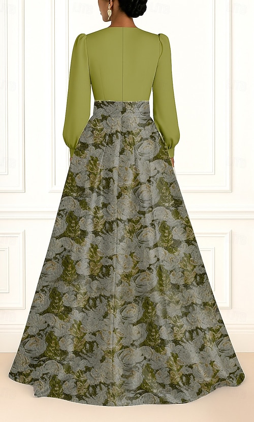 Floral Jacquard Brocade A-Line Evening Gown Elegant Formal Dress Formal Wedding Floor Length Long Sleeve V Neck Pocket Satin with Ruched Slit 2026 - $176.39 Floral Jacquard Brocade A-Line Evening Gown Elegant Formal Dress Formal Wedding Floor Length Long Sleeve V Neck Pocket Satin with Ruched Slit 2026 - $176.39