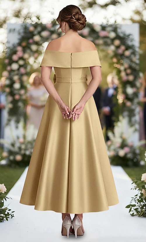 A-Line Ankle Length Satin Dress Wedding Guest Dress Formal Dresses Mother of the Bride Dress Short Sleeve Off Shoulder Elegant Simple Formal Wedding Guest Cocktail Party Satin with Bow(s) 2026 - $149.99 A-Line Ankle Length Satin Dress Wedding Guest Dress Formal Dresses Mother of the Bride Dress Short Sleeve Off Shoulder Elegant Simple Formal Wedding Guest Cocktail Party Satin with Bow(s) 2026 - $149.99