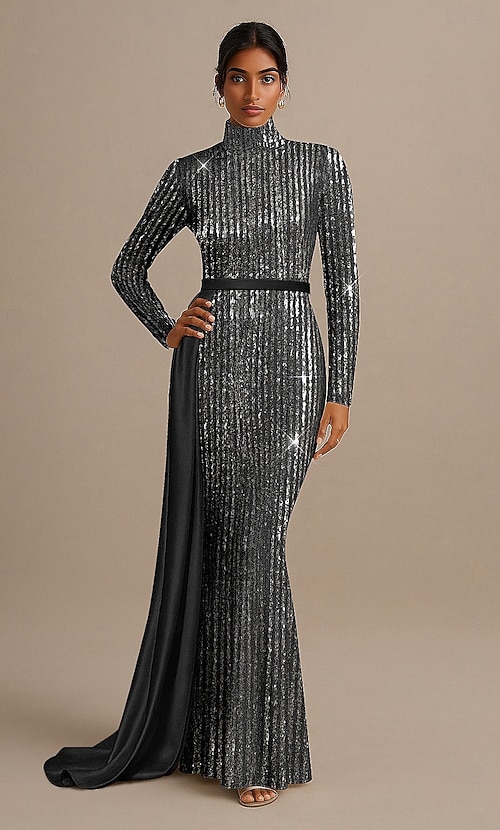 bodycon trumpet dress V-Neck Floor-Length Trumpet/Mermaid Mother of the Bride Dresses with Ruched Detail Ruffled Sleeves and Jewel Appliques