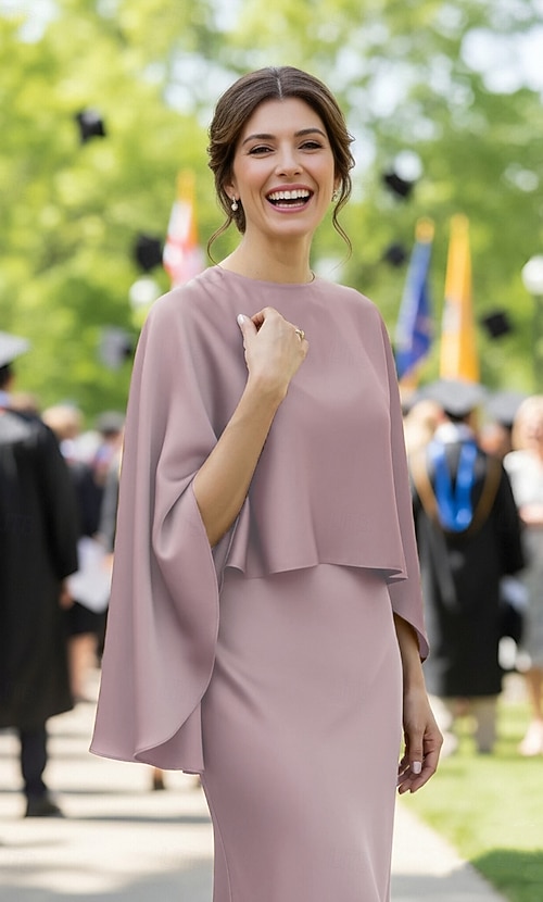 Sheath Column Ankle Length Cocktail Dress Mother of the Bride Dress Long Sleeve Crew Neck Elegant Formal Wedding Guest Graduation Satin with Solid Color 2026 - $139.99 Sheath Column Ankle Length Cocktail Dress Mother of the Bride Dress Long Sleeve Crew Neck Elegant Formal Wedding Guest Graduation Satin with Solid Color 2026 - $139.99
