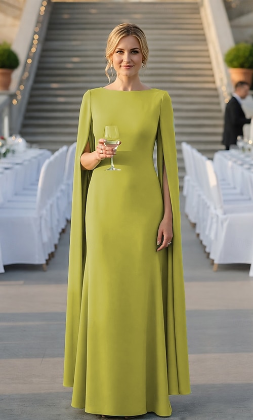 Sheath Column Floor Length Formal Dresses Evening Gown Cape Dress Ball Gown  with Cape Evening Gown Formal Dress Elegant Celebrity Style Long Sleeve  Boat Neck Garden Party Wedding with Solid Color 2026 -
