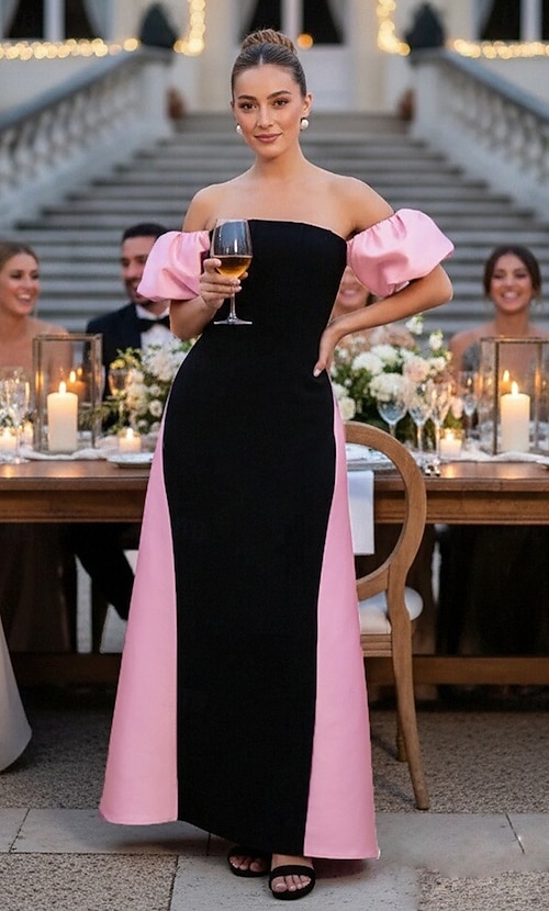 Sheath Column Floor Length Formal Dresses Evening Gown Overskirt Dress Ball  Gown with Cape Evening Gown Formal Dress Elegant Celebrity Style Short  Sleeve High Neck Wedding Formal Satin Stretch Crepe 2026 -
