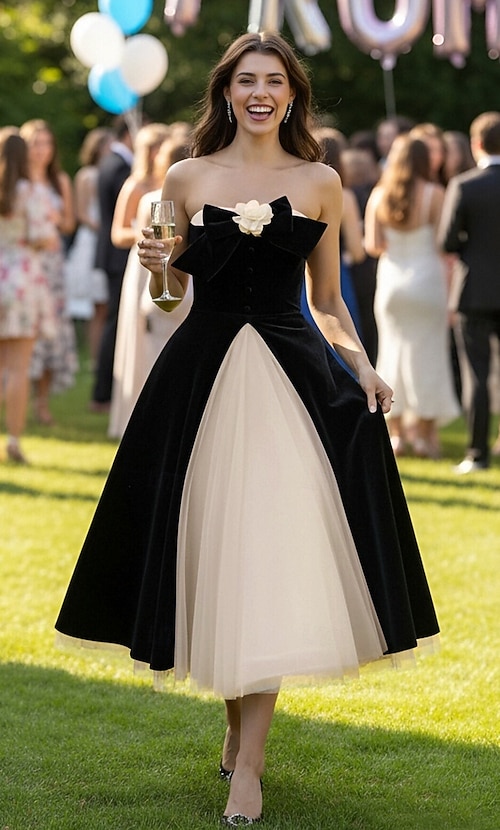 just be prom dresses Beaded-Corset Strapless Long Prom Dress with Cut Out Black / 8
