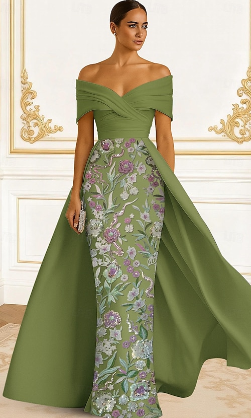 A-Line Floor Length Beaded Eembroidered Formal Dresses Mother of the Bride Dress Evening Gown Ball Gown with Overskirt Formal Dress Elegant High Split