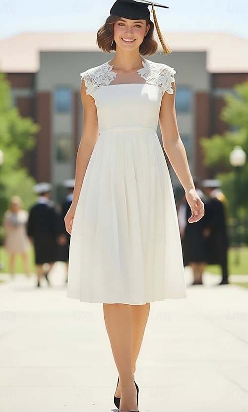 country graduation dresses A-Line Knee Length Graduation Dress Party Dress Cocktail Dress Wedding  Dresses Bridal Shower Dresses Bridal Gown Elegant Little White Dresses 3/4  Length Sleeve V Neck Graduation Birthday Chiffon with 2026
