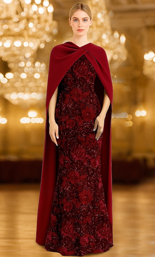 green emerald velvet dress Detachable Cape Sparkly Prom Gown with V Neck Long Prom Dress ARD2692 main image 0