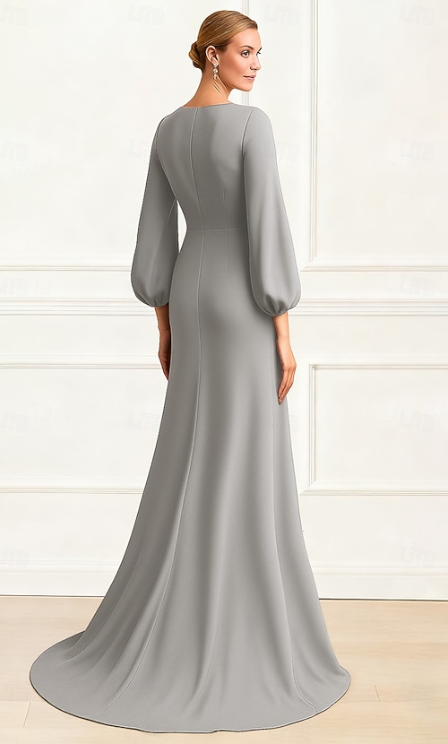 A-Line Floor Length Wedding Guest Dress Formal Dresses Flare Dress Mother of the Bride Dress Long Sleeve V Neck Elegant Simple Embellished Formal