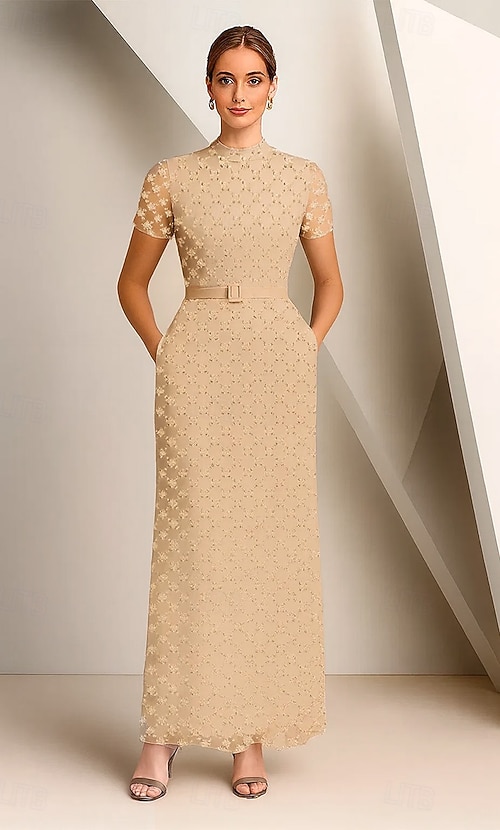Sheath Column Floor Length Beaded Eembroidered Formal Dresses Mother of the Bride Dress Evening Gown Elegant Short Sleeve Mock Neck Wedding Formal Lace with Beaded 2026 - GBP 182 Sheath Column Floor Length Beaded Eembroidered Formal Dresses Mother of the Bride Dress Evening Gown Elegant Short Sleeve Mock Neck Wedding Formal Lace with Beaded 2026 - GBP 182