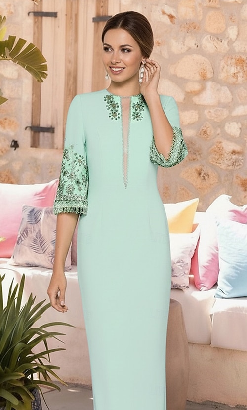 Sheath / Column Floor Length Formal Dress Evening Gown Evening Gown Elegant Half Sleeve Crew Neck Formal with Crystals Beading 2026 - 148.99 Sheath / Column Floor Length Formal Dress Evening Gown Evening Gown Elegant Half Sleeve Crew Neck Formal with Crystals Beading 2026 - 148.99