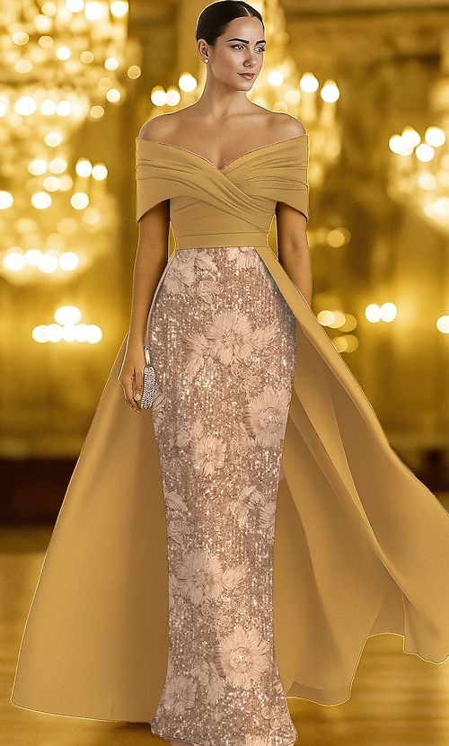 A-Line Floor Length Beaded Eembroidered Formal Dresses Mother of The Bride Dress Evening Gown Ball Gown with Overskirt Formal Dress Elegant Silky