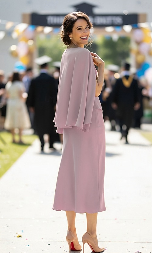 Sheath Column Ankle Length Cocktail Dress Mother of the Bride Dress Long  Sleeve Crew Neck Elegant Formal Wedding Guest Graduation Satin with Solid  Color 2026 - JOD JD102.56
