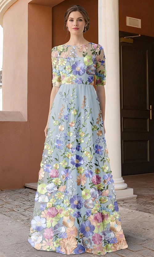 illusion party dress Party Dress For Mother Of The Bride Illusion Neckline Short Sleeves Ball Gown Lace Wedding Guest Dresses