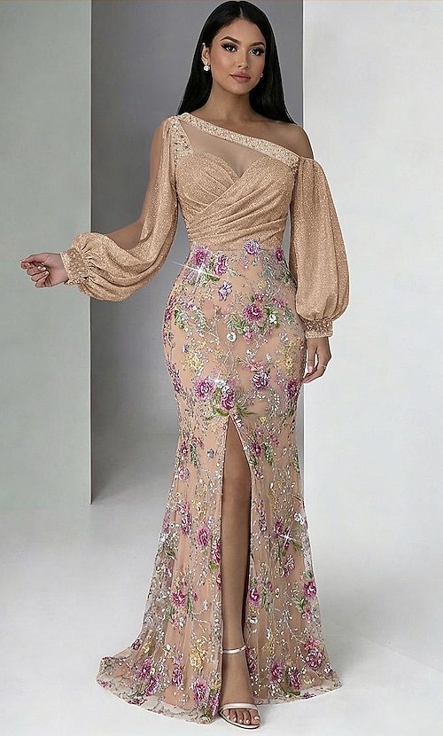 Mermaid Trumpet Floor Length Beaded Eembroidered Formal Dresses Mother of  the Bride Dress Prom Dresses Evening Gown Formal Dress Elegant Glittering  Celebrity Style Long Sleeve One Shoulder Garden 2026 - CAD $298.99