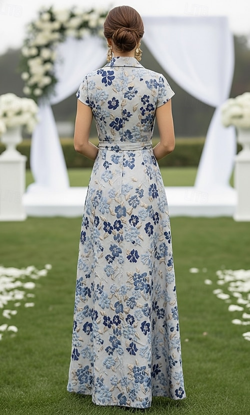 formal shirt dress for wedding A-Line Floor Length Shirt Dress Wedding Guest Dress Formal Dresses Mother of the Bride Dress 3/4 Length Sleeve Shirt Collar Elegant Wedding Formal Taffeta Stretch Satin with Slit 2026
