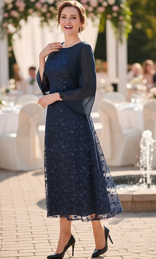 A-Line Ankle Length Party Dress Cocktail Dress Mother of the Bride Dress 3/4  Length Sleeve Crew Neck Elegant Simple with Lace 2026 - 94.99