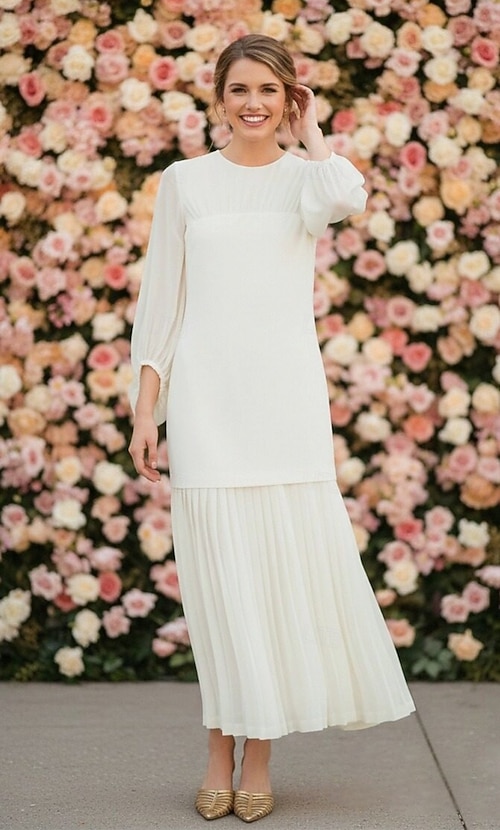 long sleeve ankle length white dress Sheath Column Ankle Length White Dress Little White Dress Wedding Guest  Dresses Elegant Long Sleeve Crew Neck Formal Wedding Guest Chiffon with  Pleats Ruched 2026