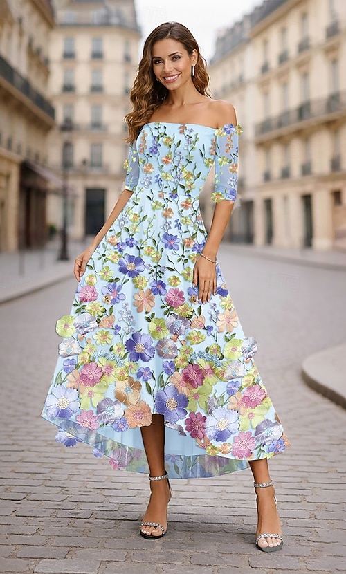 celebrity inspired cocktail dresses Celebrity-Inspired Luxury One-Shoulder Prom Gown with 3D Flowers, Hand-made Beads & Tassels Sexy Illusion Evening & Cocktail Dress