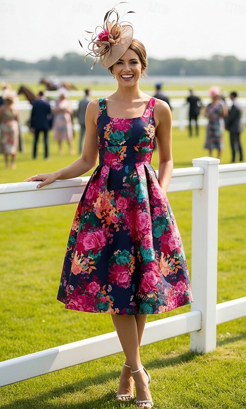 kentucky derby party dress A-Line Cocktail Dresses Floral Kentucky Derby Dress Party Wear Ankle L JiMiss Dresses