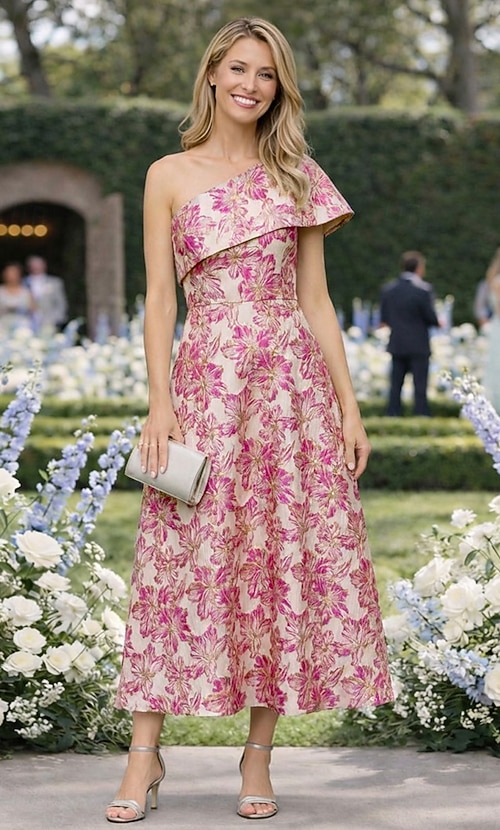 ankle length spring dresses Nafori Dusty Rose A Line Cocktail Dress Ankle Length Elegant Dresses Formal Floral Wedding Long Sleeve Off Shoulder Floral Embroiery Dress With Pocket