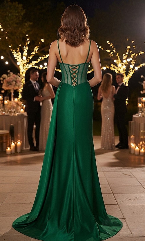 strapless open back dress Ladivine CB158 Size 6 Nude Prom Dress Overskirt Pageant main image 0