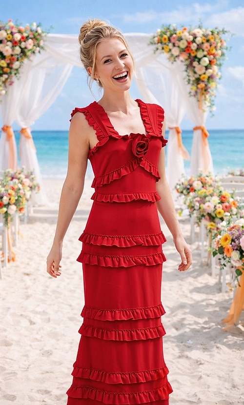 square neck wedding guest dress Yellow Crepe Ankle-Length with Pockets this elegant silhouette blends timeless sophistication with modern charmso youll feel confident Square Neck Tie Shoulder Maxi