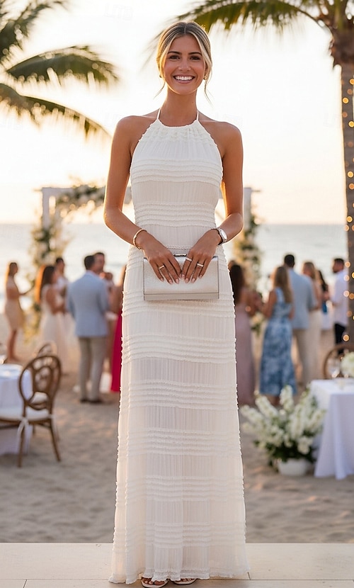 white dress for wedding guest beach White Beach Wedding Guest Dresses