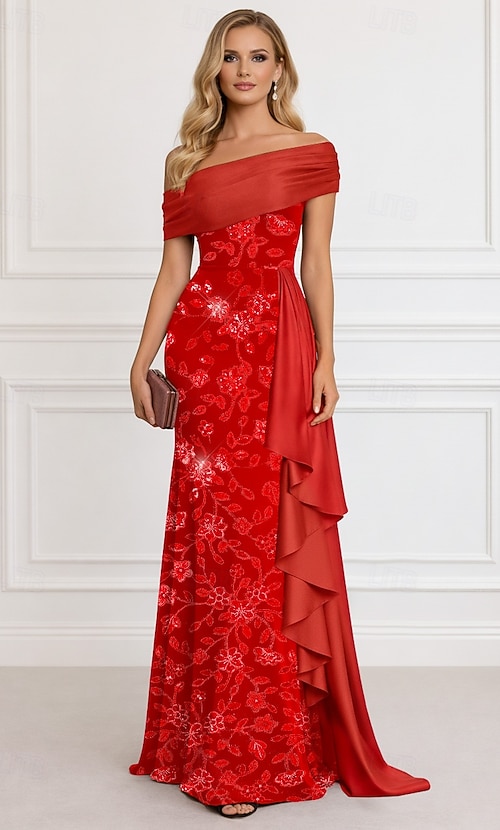 A-Line Floor Length Evening Gown Ball Gown with Overskirt Formal Dress Elegant Celebrity Style Sleeveless Off Shoulder Garden Party Wedding Chiffon