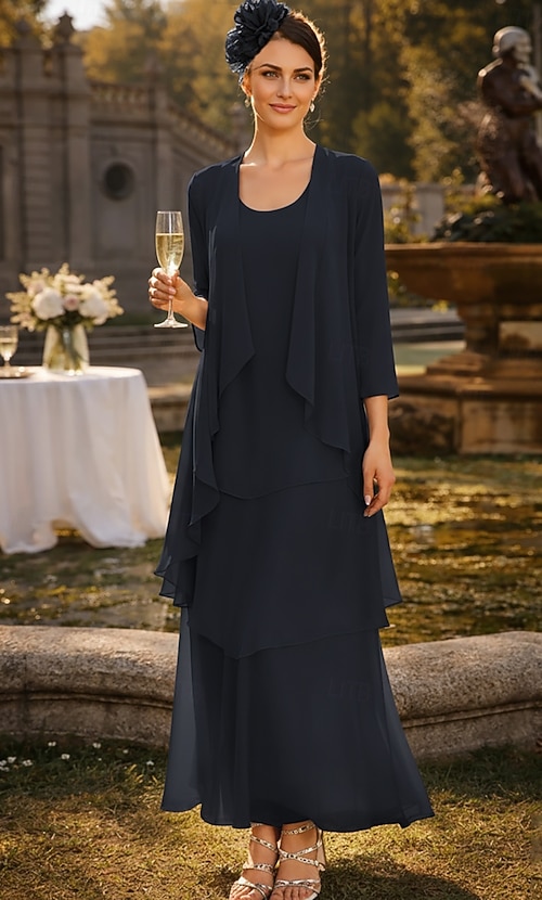 Sheath Column Ankle Length Wedding Guest Dress Mother of the Bride Dress  Sleeveless V Neck Elegant Simple Wedding Guest Semi Formal Chiffon with  Tier Solid Color 2026 - AU $269.89