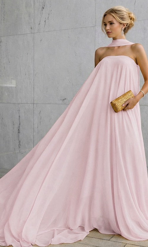 short bohemian beach wedding dresses Zapakasa Women Dusty Sage Ruffled Pleated Chiffon Maxi Beach Wedding Guest  Dress with Neck Scarf Strapless A Line Ruffled Formal Dress