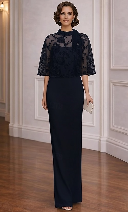 column dresses casual Casual Column Spaghetti Straps V-neck Bridal Dresses With Chiffon Cape