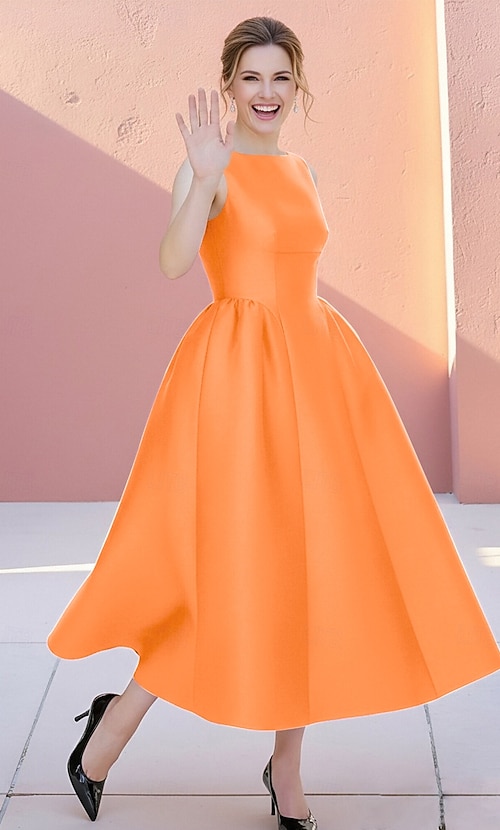 orange tea party dress A-Line Tea Length Party Dress Cocktail Dress Wedding Guest Dress Mother of  the Bride Dress Sleeveless Boat Neck Elegant Simple Formal Wedding Guest Ho