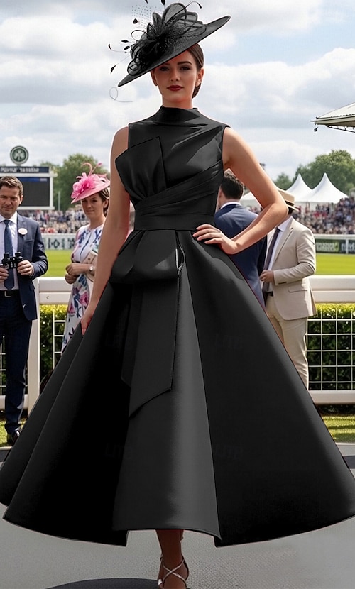 Ball Gown Ankle Length Prom Dresses Evening Gown Ball Gown Formal Dress  Elegant 1950s Color Block Sleeveless High Neck Prom Wedding Guest Satin  with Bow(s) 2026 - $149.99