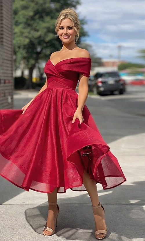 evening off shoulder dresses Light Blue Flowers Off-Shoulder A-line Long Prom Dress with Slit Light Blue / US 10