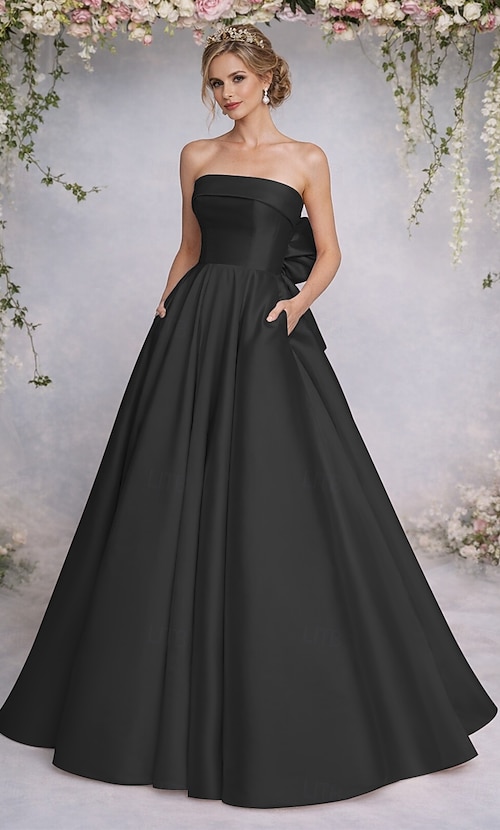 A-Line Floor Length Prom Dresses Elegant Minimalist Sleeveless Strapless  Prom Wedding Guest Satin with Pleats 2026 - 160.99