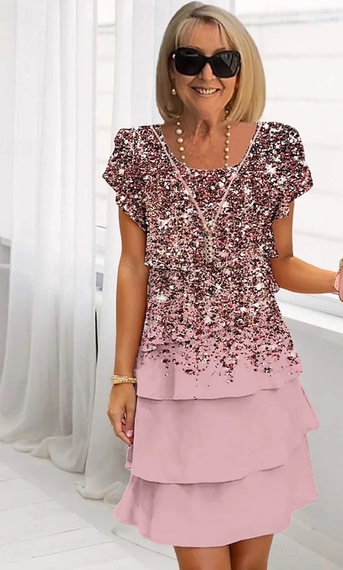Women's Midi Dress Summer Dress Print Dress Elegant Daily Regular Fit  Floral Geometric Short Sleeve Crew Neck Light Yellow Light Pink Bright pink  Dusty Rose Summer 2026 - kr.289