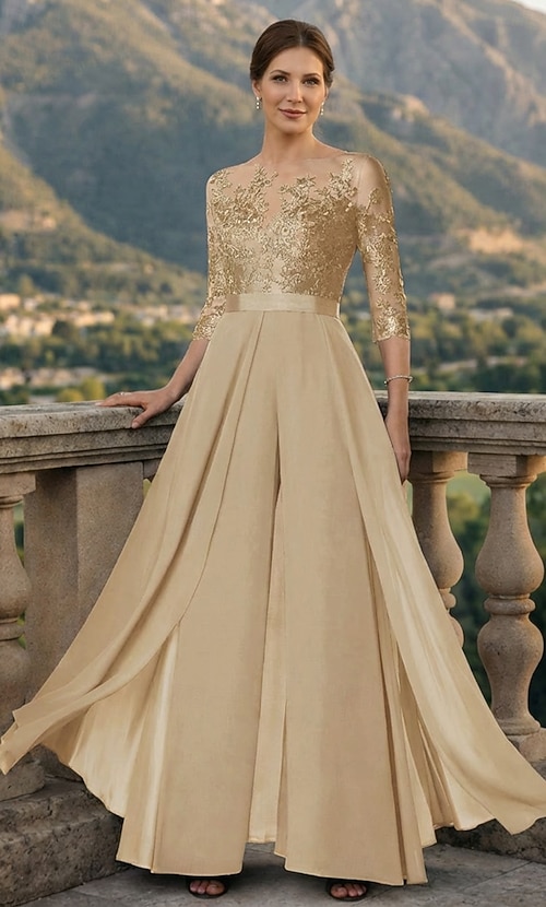 Jumpsuit Pantsuit Ankle Length Mother of the Bride Dress 3/4