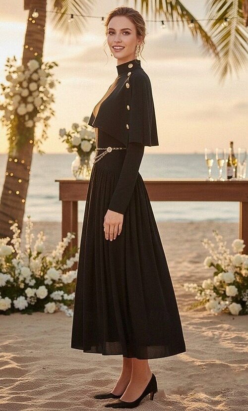two piece dresses for wedding guest Mother of the Bride Dress Knee Length Chiffon Koutun Dress Pair this formal two piece dress with exquisite high heels Two-Piece Wedding Guest Dresses: A