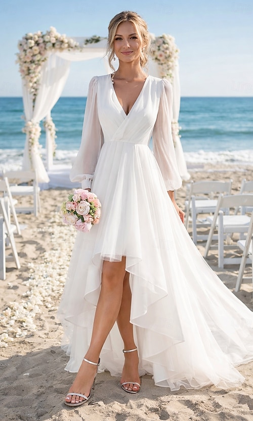 blue dress for baby girl Berylove Women Ivory Bodycon Bridal Shower Dress Long Sleeve Square Neck Wedding Rehearsal Dress with Lace, Ivory / US6 main image 1