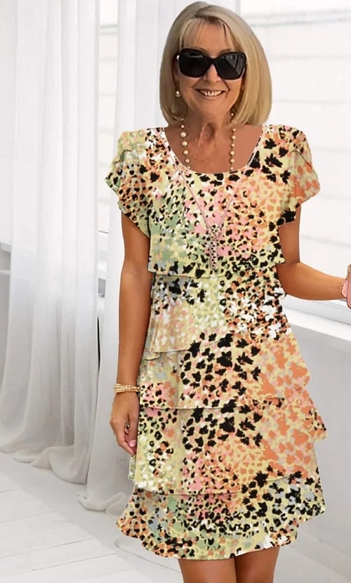 Women's Midi Dress Summer Dress Print Dress Elegant Daily Regular Fit  Floral Geometric Short Sleeve Crew Neck Light Yellow Light Pink Bright pink  Dusty Rose Summer 2026 - 26.99